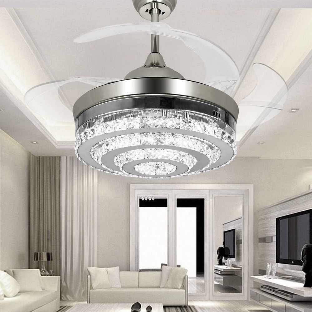 2020 Modern Led Invisible Crystal Ceiling Fans With Lights 42