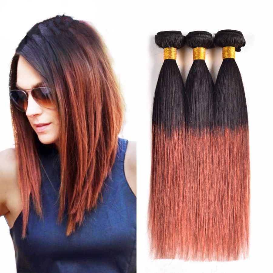 New Arrive Brazilian Human Two Tone 1b 33 Dark Brown Straight Hair Honey Blonde Ombre Straight Virgin Hair Brown Blonde Hair Weave Canada 2019 From