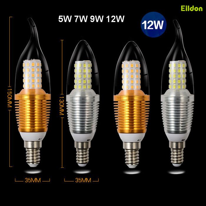 LED Candle Tail Light Bulbs 5W 7W 9W 12W AC85 265V E12 E14 E27 Lamps Lighting Direct From