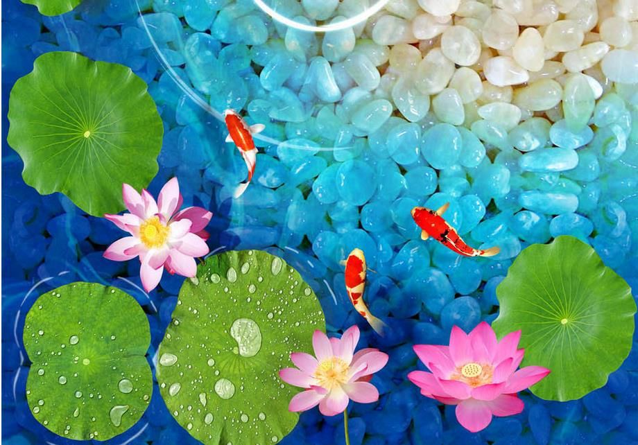 3d Photo Wallpaper Customize High Speed Lotus Pond Floor Wallpaper