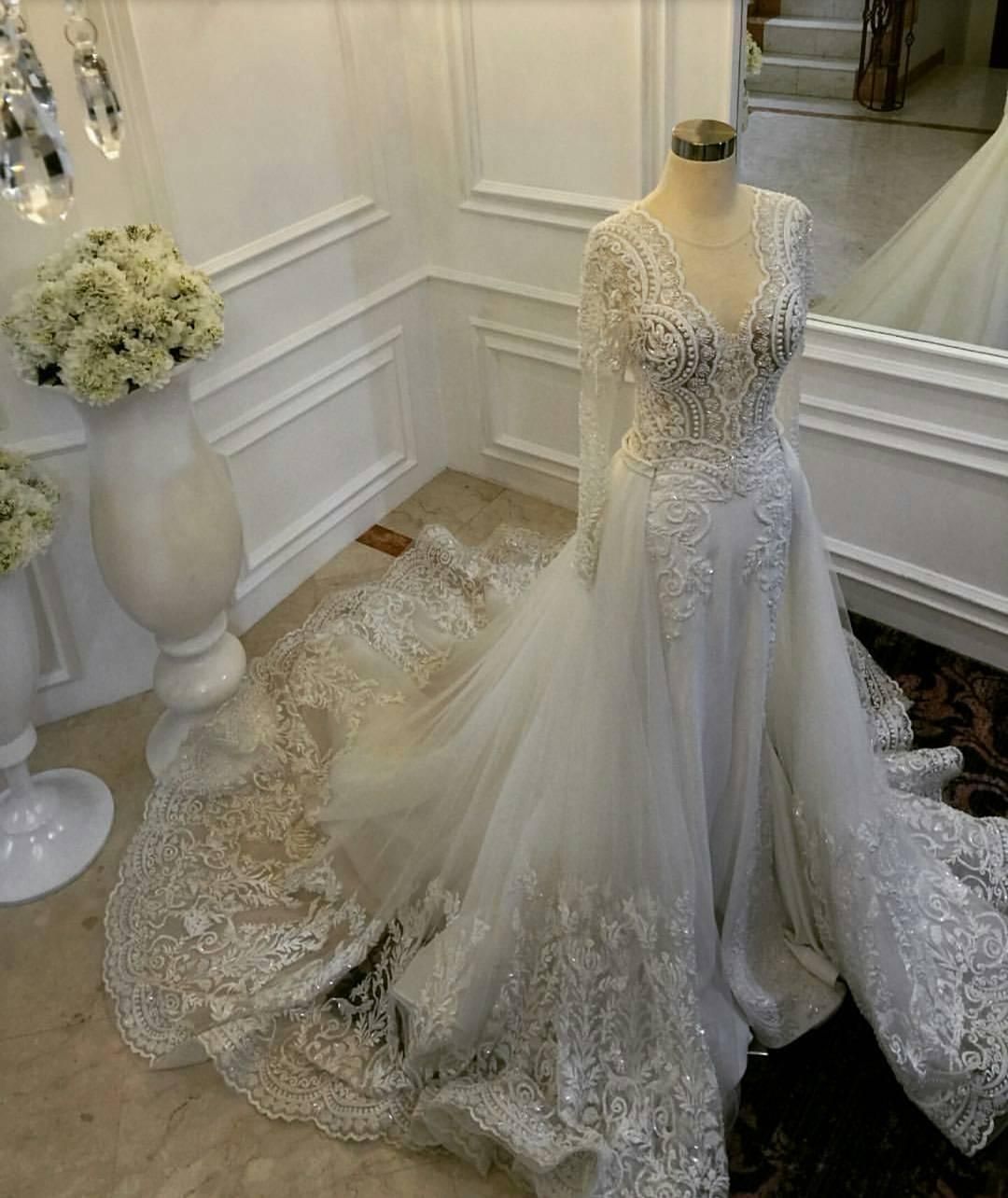 deep v mermaid wedding dress