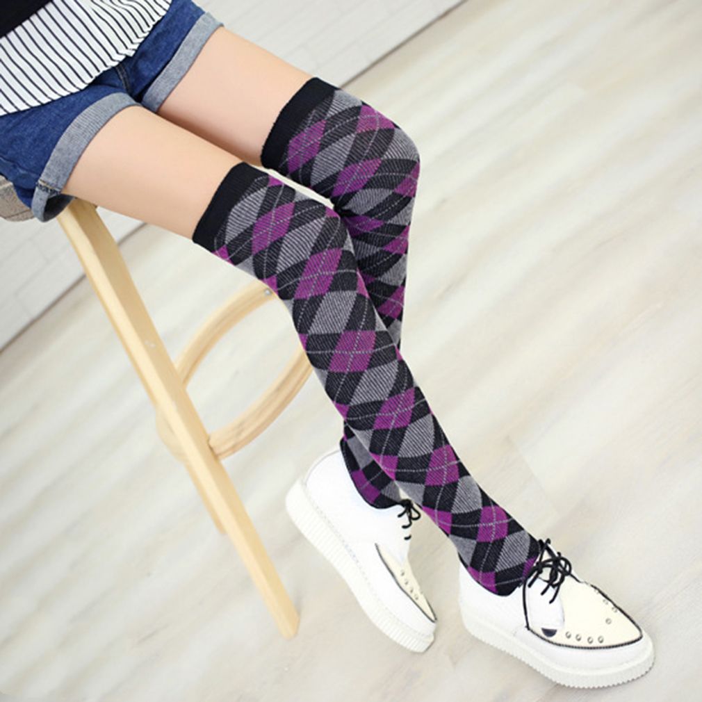plaid thigh high socks