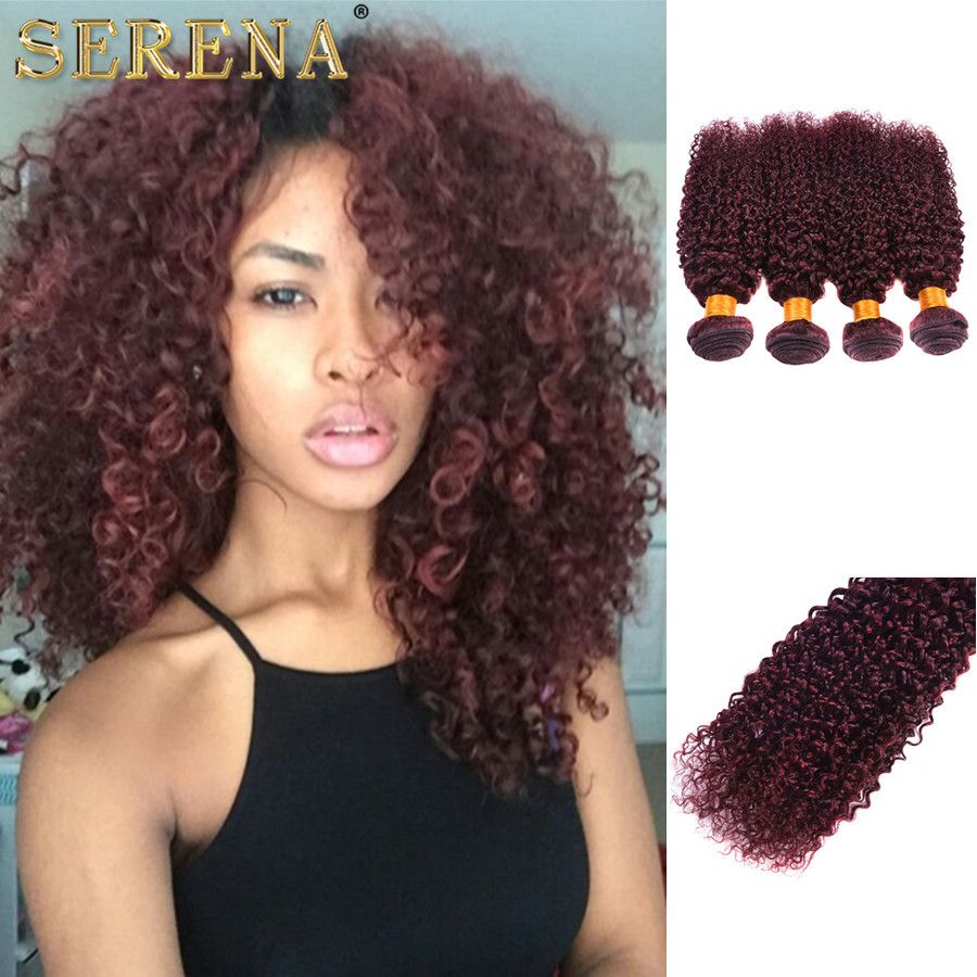 Red Wine Hair Weave 99j Burgundy Peruvian Kinky Curly Human Hair