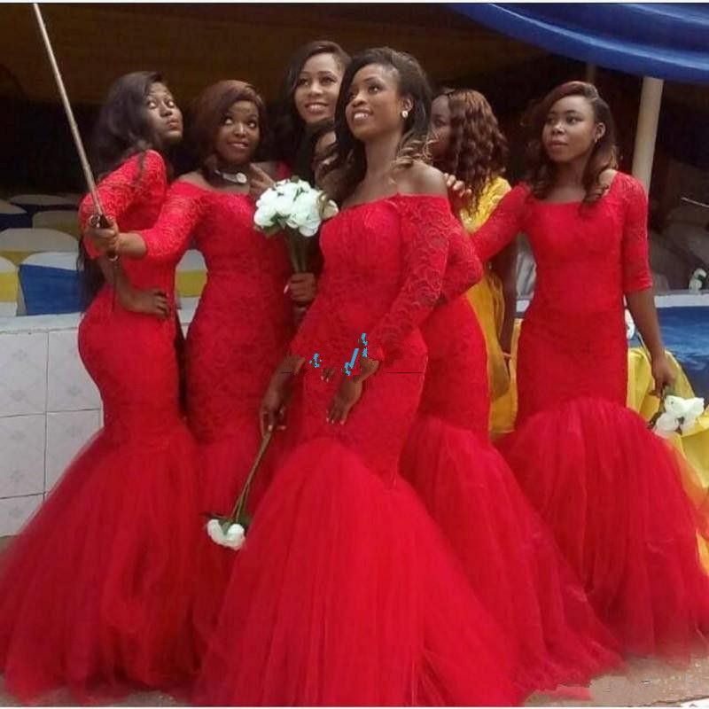 red bridesmaid dresses long