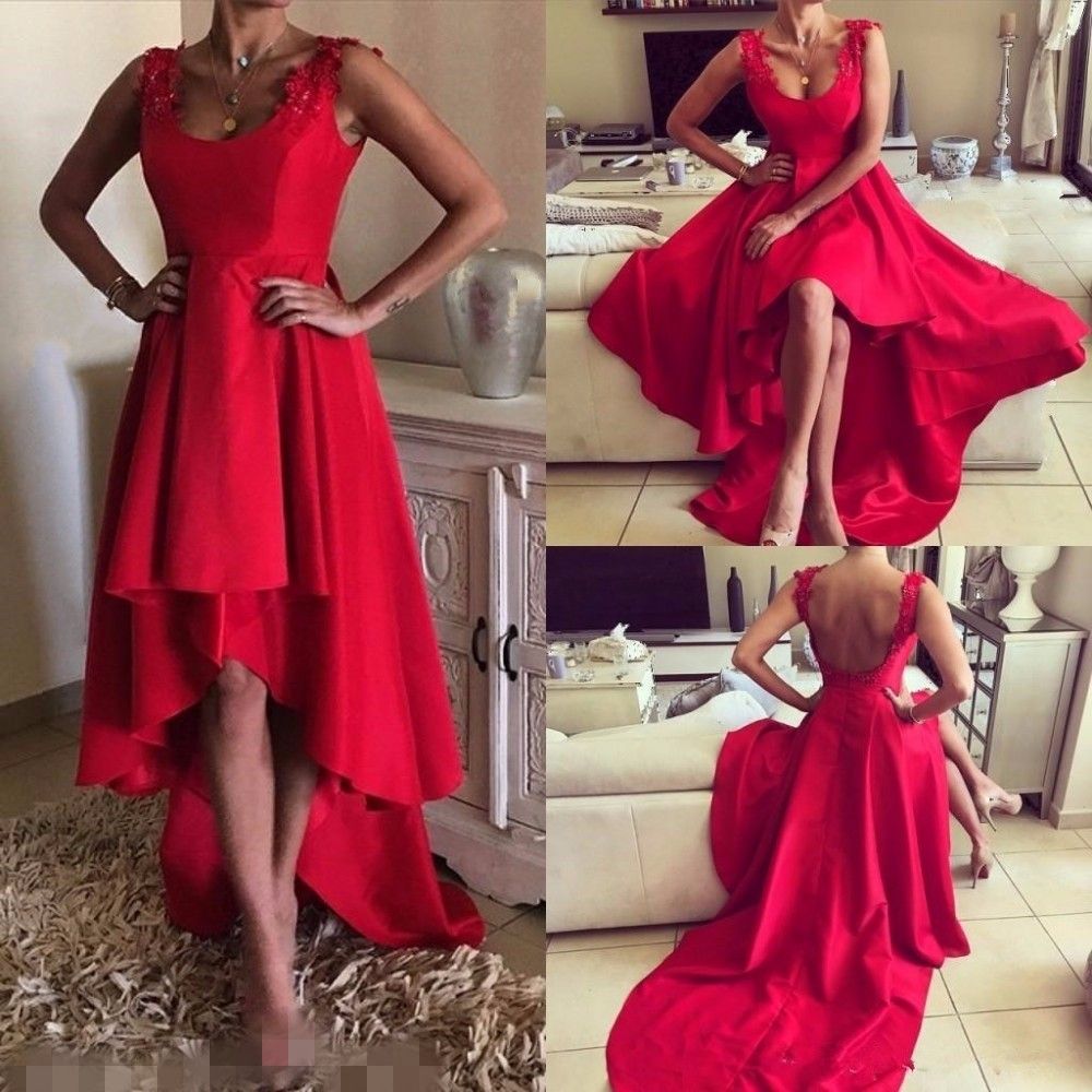 high low red prom dresses
