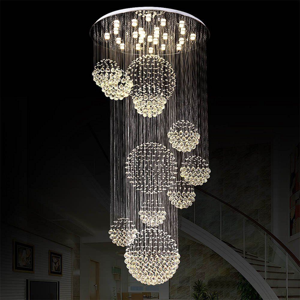 Modern Chandelier Large Crystal Light Fixture For Lobby Staircase Stairs Foyer Long Spiral Lustre Ceiling Lamp Flush Mounted Stair Light Cool