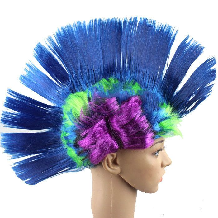 Cascos de motocicleta Mohawk Wig Punk Azul para Disfraces de Halloween de Carnaval