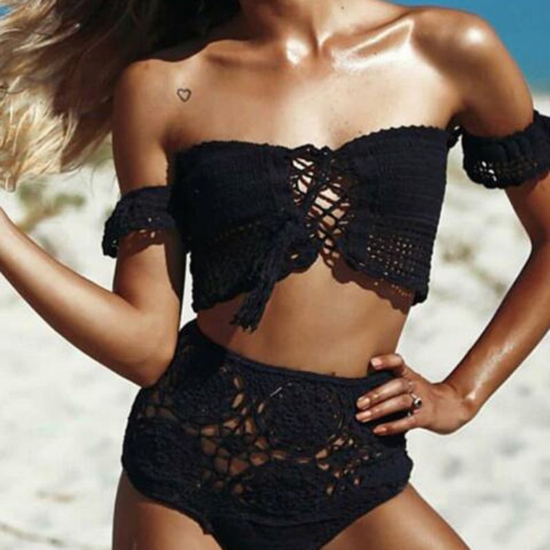 off the shoulder high waisted bathing suit