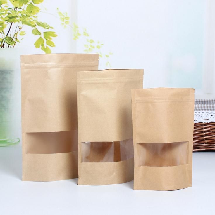Zip Lock Kraft Paper Window Bag Stand Up Gift Dried Food Fruit Tea