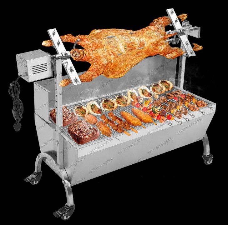 XIANXUS Electric BBQ Spit Grill Rotisserie Kit Barbecue Operated Roaster Stainless Steel Chicken Pig Meat Hog Roaster BBQ Roast Barbecue for Party Camping 15W Motor 220V
