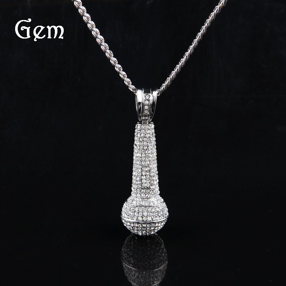 Wholesale Original New Full Diamond Alloy Rhine Stone Microphone Drill Microphone Pendant Men
