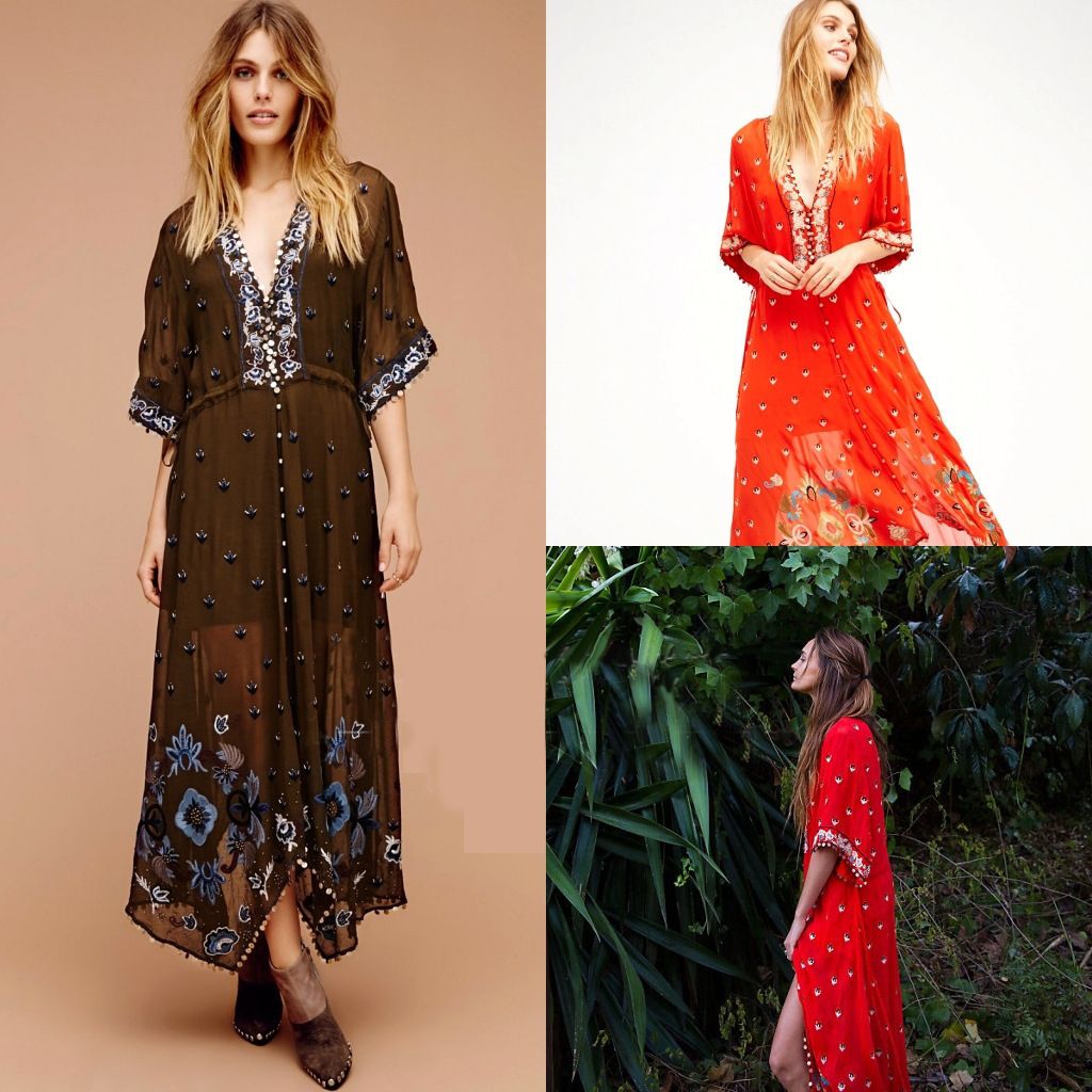 Acheter Robe Dété Femme Col En V Boho Maxi Robe Brodée Paillettes élégantes Robes Longues En Voile Transparent Robe De Plage De 4523 Du