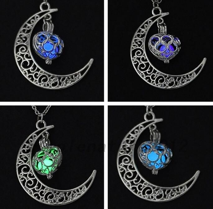 wholesale luminous moon pumpkin pendant luminescent luminous necklace christmas halloween gift diamond heart necklace silver chains from doriszlf 2 91 dhgate com dhgate com