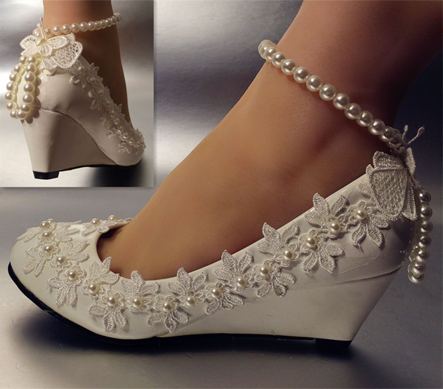 Sweet Pearl Ankle Chain Pearl Flower White Princess Wedding Shoes ...