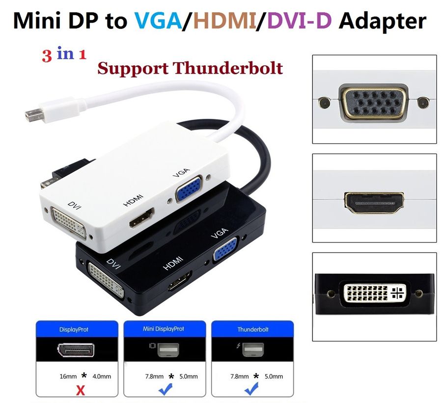Thunderbolt//Mini Display Port//DP to VGA//HDMI//DVI Adapter For Macbook Pro Air Mac