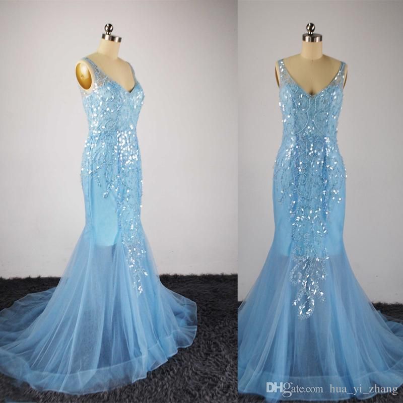 light blue sequin dress long