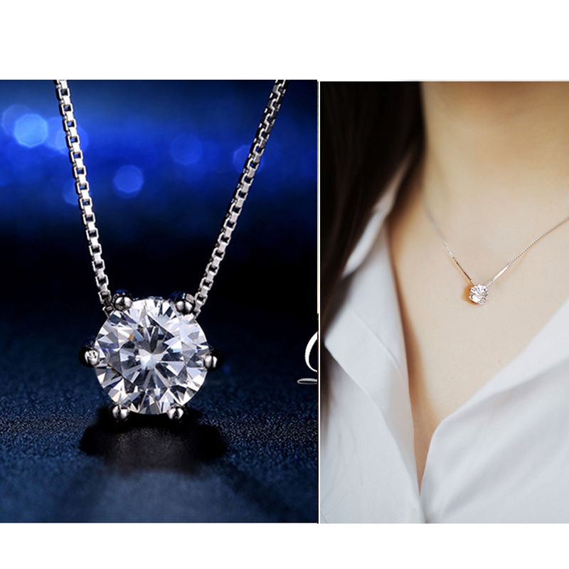 2019 S925 Sterling Silver Single Diamond Crystal Collarbone Necklace S925 Sterling Silver Single Diamond Crystal Collarbone Necklace Female Wild Korean Fashion Short Pendant Simple Temperament Jewelry