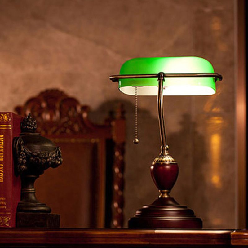 2019 Led E27 American Vintage Green Glass Wooden Lamp Light Table Desk For Office Bedroom Study From Dress