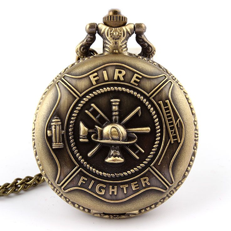Wholesale Bronze Fire Fighter Pocket Watch Necklace Pendant Chain Xmas Gift P106 Christmas Gifts