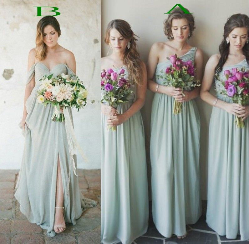 Vestidos de dama de honor de playa de escote mixto verde menta 2020 Un hombro Una Vestidos de dama de honor de playa de escote mixto verde menta 2020 Un hombro Una