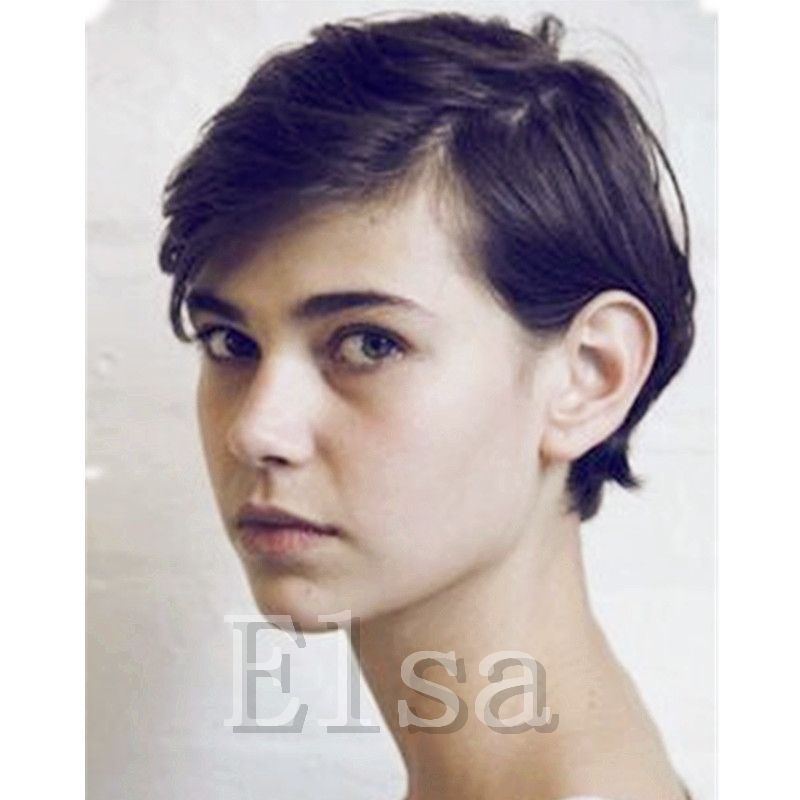 Fashion Short Wigs Human Hair Pixie Cut Short Wigs Black Color