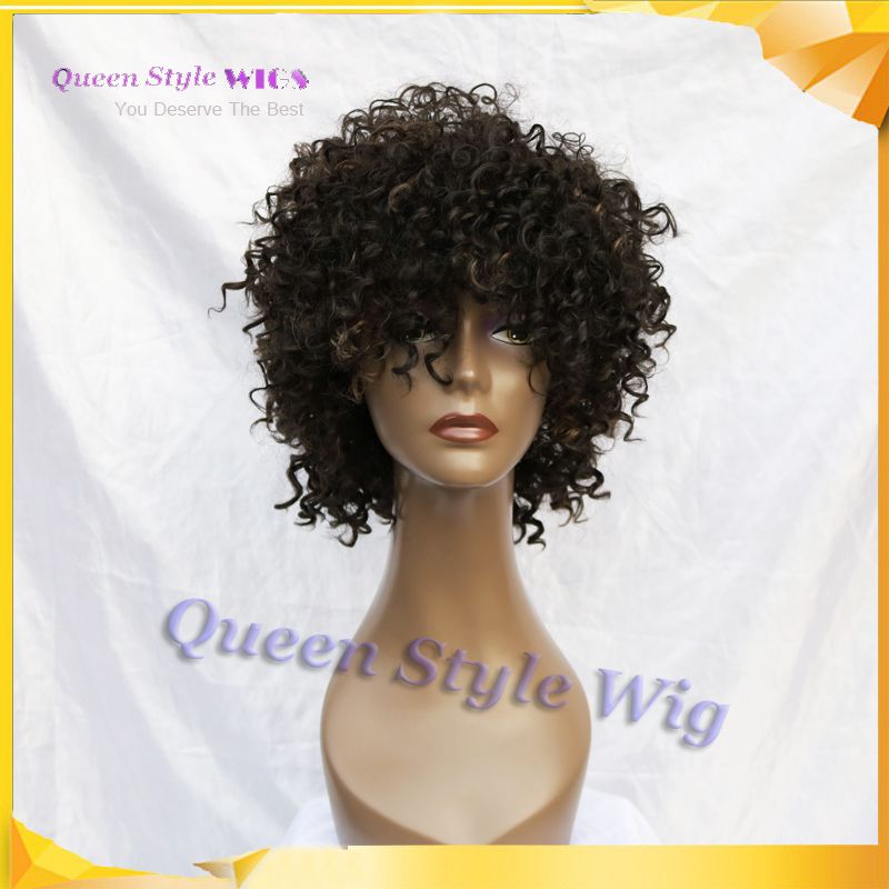 Trendy Fringe Style Short Afro Kinky Curly Hair Wig Synthetic
