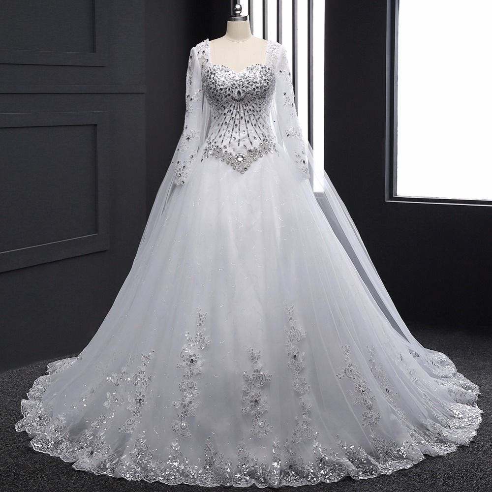 Grosshandel Bling Bling Strass Kristalle Brautkleider Langarm Appliqued A Line Brautkleider Fur Die Hochzeit Mit Watteau Zug Von Andybridaldresses 184 61 Auf De Dhgate Com Dhgate