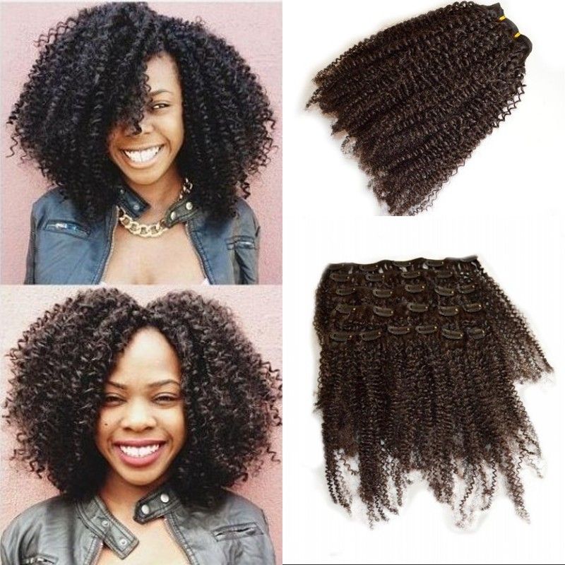 Full Head Afro Kinky Curly Clip In Human Hair Extensions 8 24 Inch