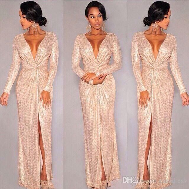 rose gold dress with slit