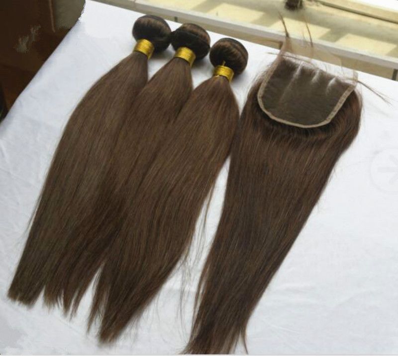 Pure Color 4 Medium Brown Silk Straight Virgin Brazilian Human
