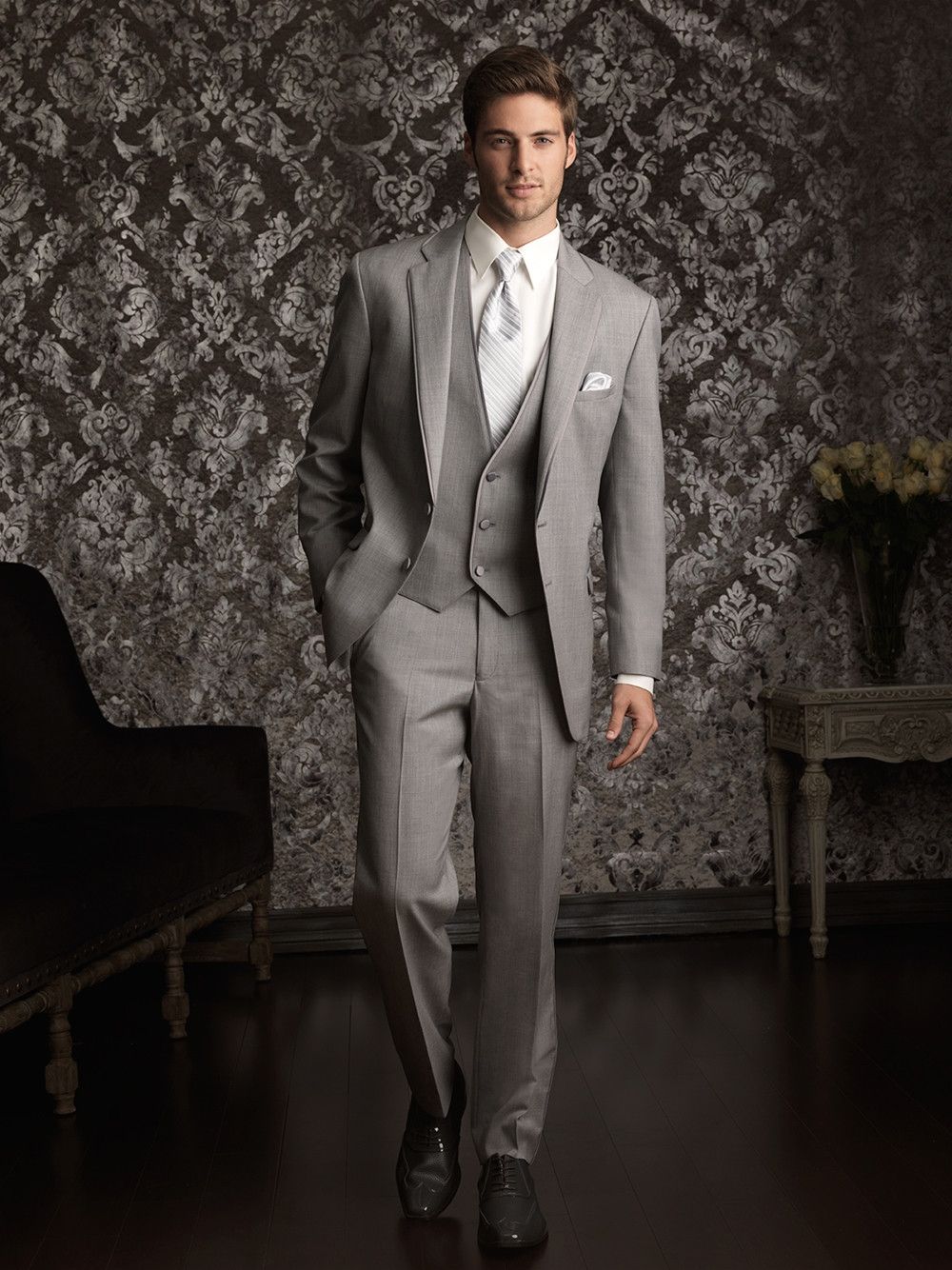 rango Arruinado voz 2016 Custom Made Mens Light Grey Suits Formal Dress Men Suit Set hombres  trajes de boda
