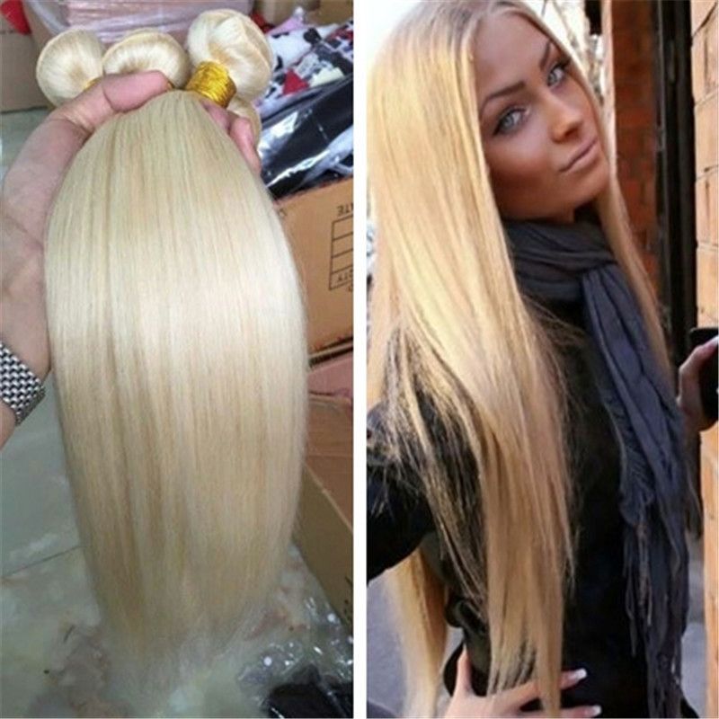 Grade 9a Platinum Bleach Blonde Hair Straight Blonde Color 613