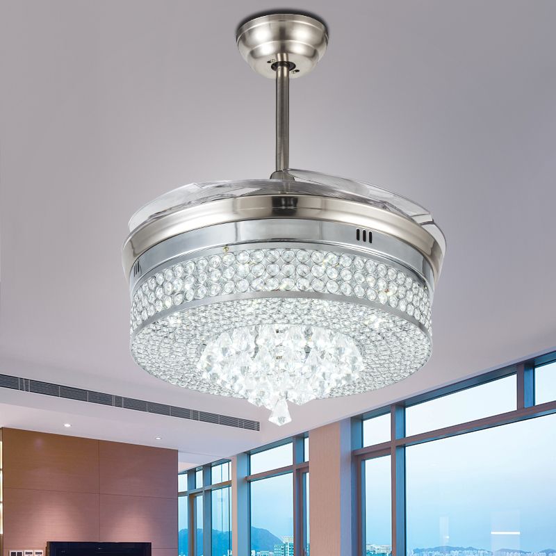 2019 Invisible Led Crystal Ceiling Fans With Lights Modern Bedroom Living Room Folding Ceiling Fan Remote Control Lamp Chandelier Ceiling Light From