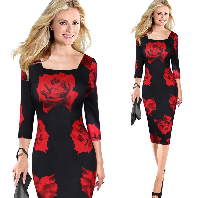 red rose print dress