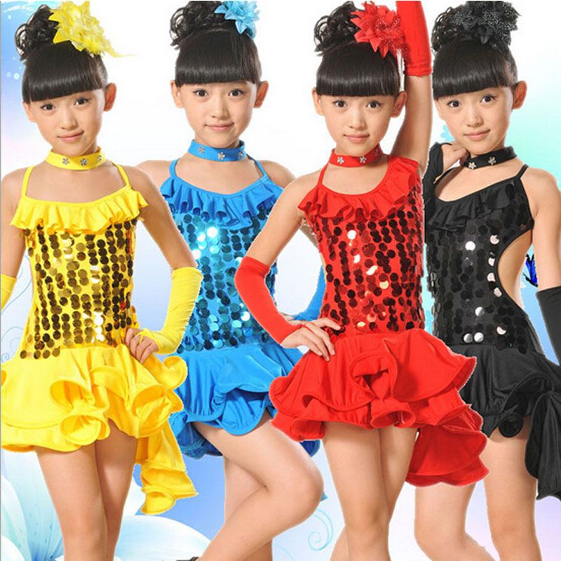 Vestido de baile latino con lentejuelas para niñas Salón de baile Desgaste  Negro Tango Vestido Niños