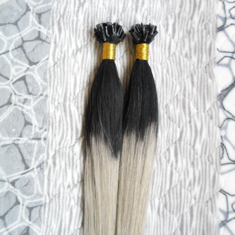 T1b Silver Gray Hair Extensions 100s Keratin Hair Extension U Tip