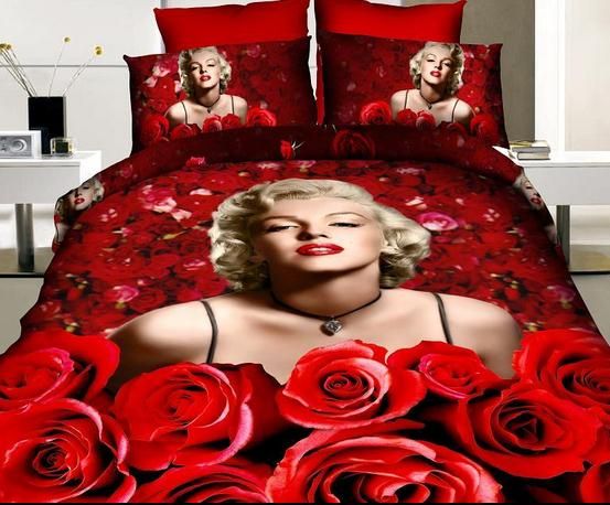 100 Cotton 3d Marilyn Monroe Black Red Queen Size Bedding Sets Oil Print Duvet Cover King Quilted Luxury