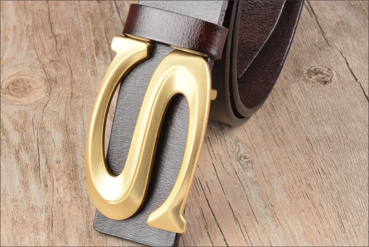 Men Wide Belt Smooth Copper Buckle Genuine Leather Designer Belts Men