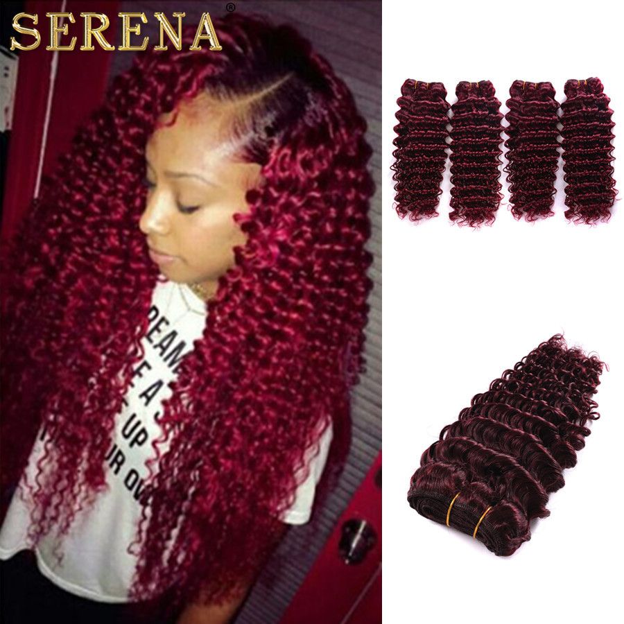 Burgundy Virgin Brazilian Human Hairs Weaving Tight Deep Curly