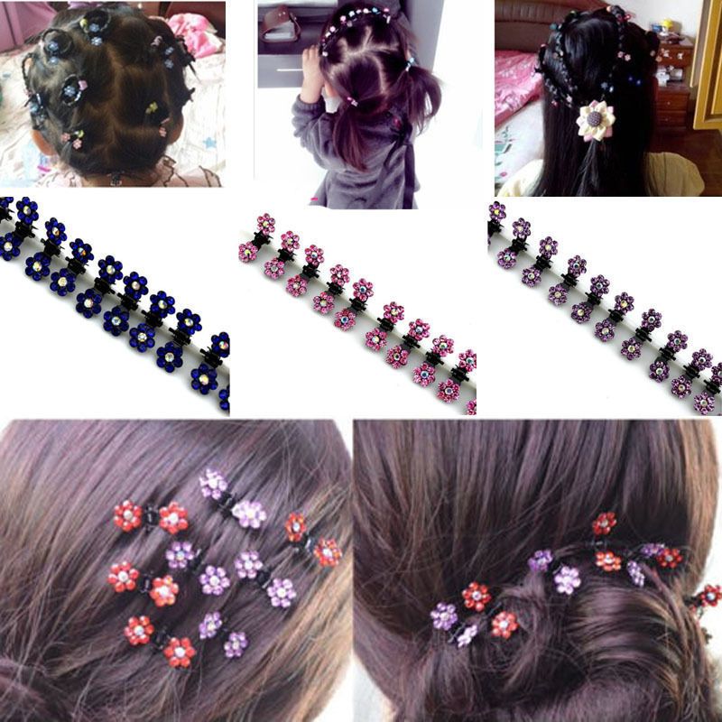 12Pcs/lot Baby Girl lady Crystal Flower Mini Hair Claw Clamp Hair Clip Hair Pin 