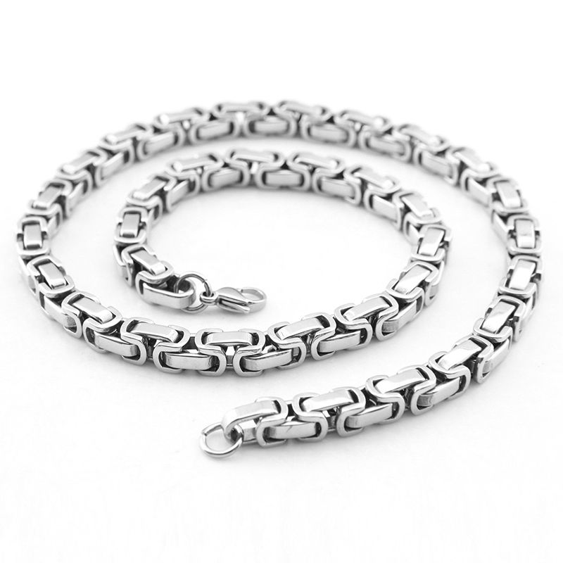 24/"MEN Stainless Steel 4mm Silver Byzantine Box Link Chain Necklace Bracelet SET