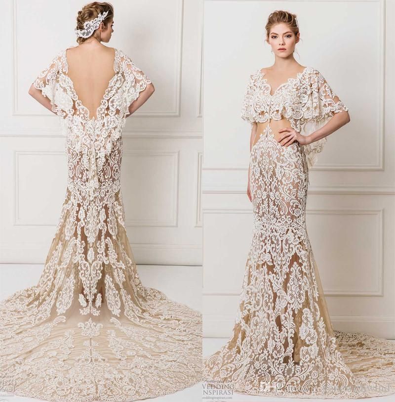 flutter sleeve lace wedding dress