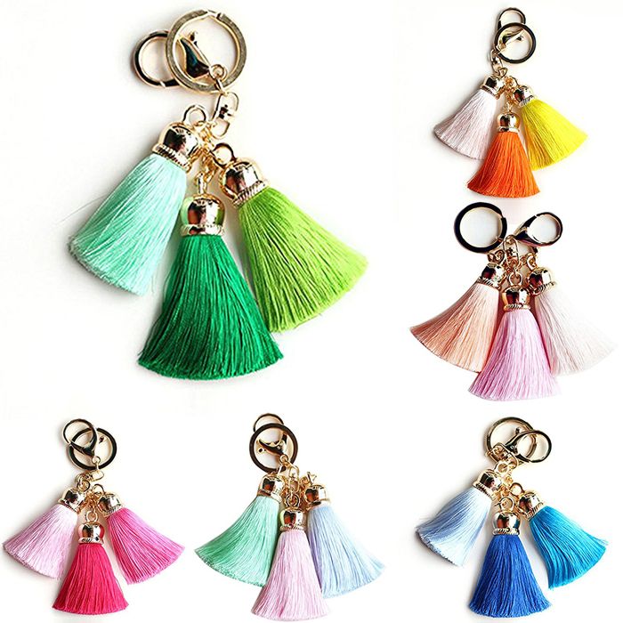 Wholesale Women Fashion Keychain Lovely Mix Color Three Tassel Pendants