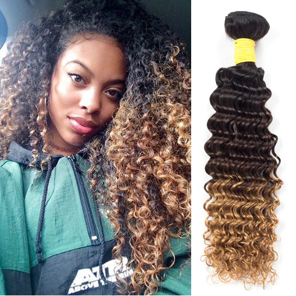 Grace Length Hair 2 Tone Ombre Curly Weave 3 Bundles Brazilian