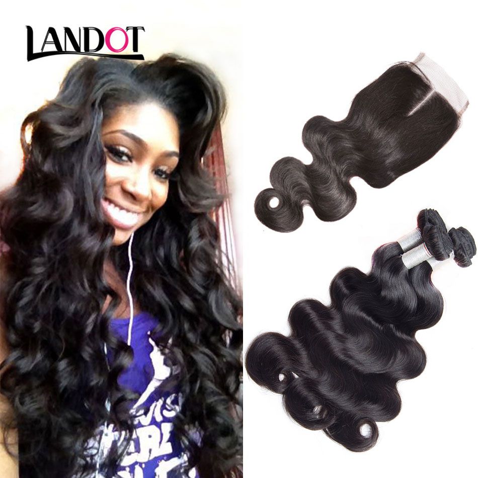 Grade 9A Brazilian Virgin Hair Weaves 3 Bundles with Lace Closures Malaysian Peruvian Indian Cambodian Body Wave Remy Human Hair Extensions