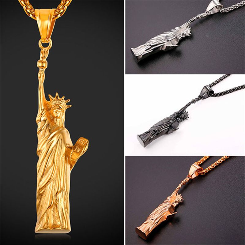 Wholesale The Statue Of Liberty Pendant Necklace For Women Men Stainless Steel Chain 18K Real