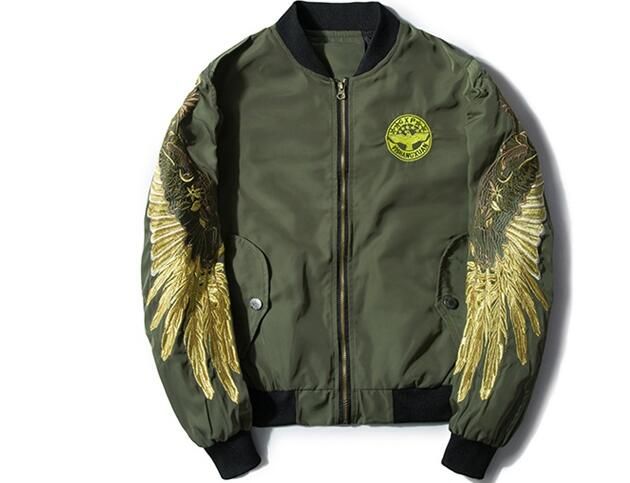 Spring Autumn MA1 Men Bomber Jacket Embroidered Gold Wings Outwear