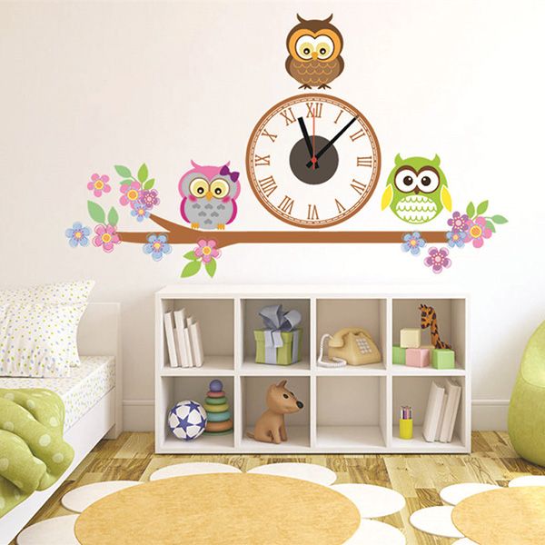 Kindergarten Walls Decor Clock Owl Sticker Wall Clocks Home Electronic Diy Hanging Living Room Children Love Bedroom Decoration Kitchen