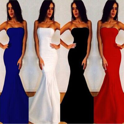Sexy Women Strapless Wrapped Long Maxi Dress Formal Wedding