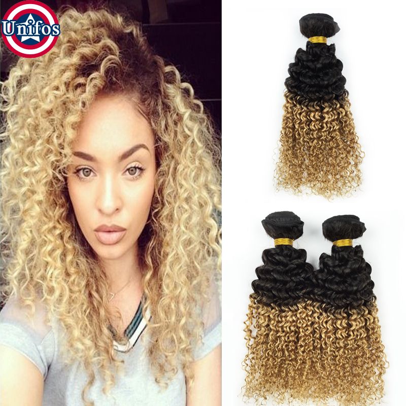 Brazilian Ombre Blonde Curly Human Hair Extensions 3 Bundles